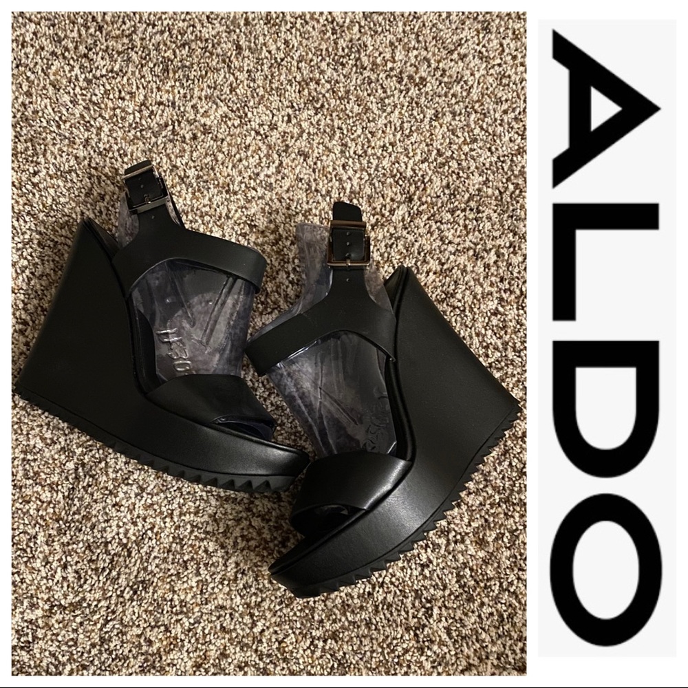 ALDO Black Wedge Sandals with Ripple Soles